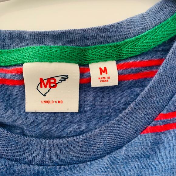 Uniqlo Michael Bastian Shirt Blue Red Stripe Pocket Crew Neck - Picture 3 of 10